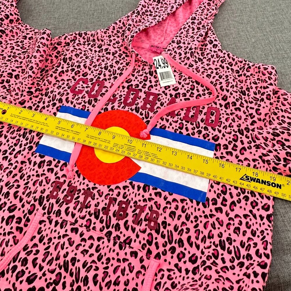 NEW! Love Peace Hope By Zenana Colorado Hooded Sweater Leopard Pink Medium - Picture 8 of 11